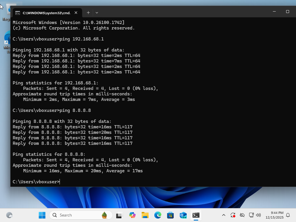 Ping gateway successful